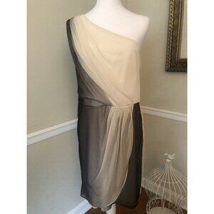 NWT Max & Cleo Womens Size 14 One Shoulder Dress Black Ecru Pleated Draped Ombre